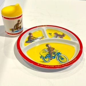 Vintage Curious George toddler plate and cup